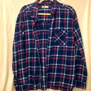 Hollister blue & pink flannel button up